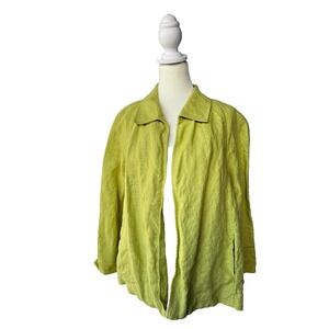 Talbots Chartreuse Irish Linen Jacket Women L Lime Green Coastal Grandma Shacket